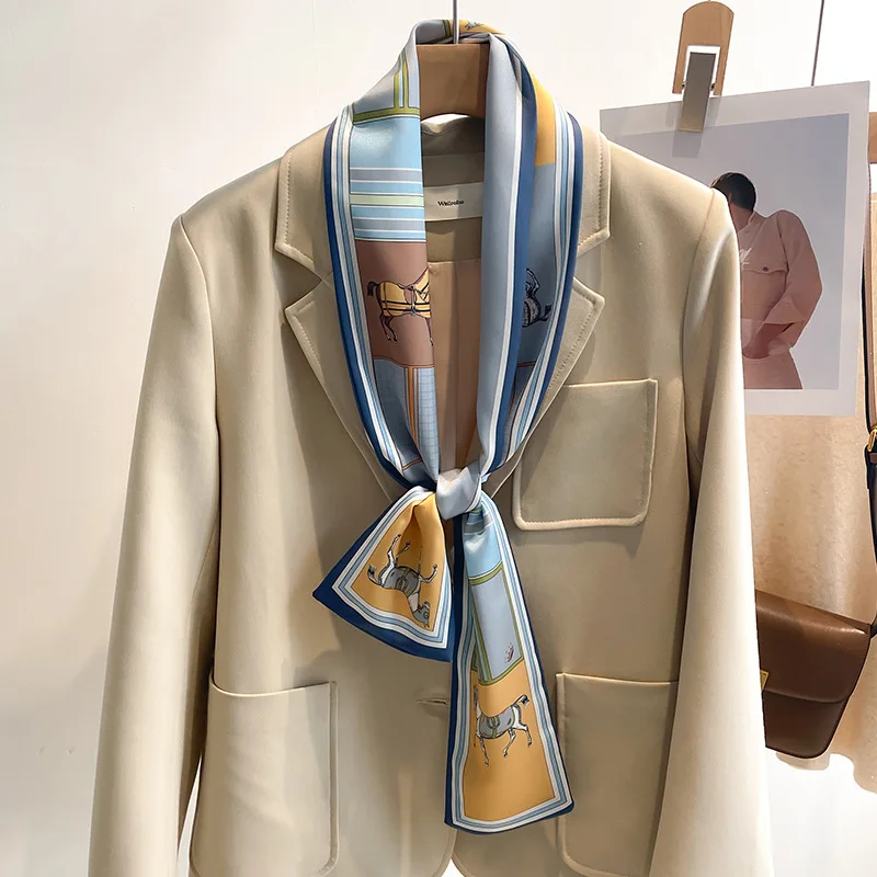 55 colori nuove donne seta stampata design sciarpa scialle moda lusso lungo stretto piccole sciarpe di seta signore fascia foulard