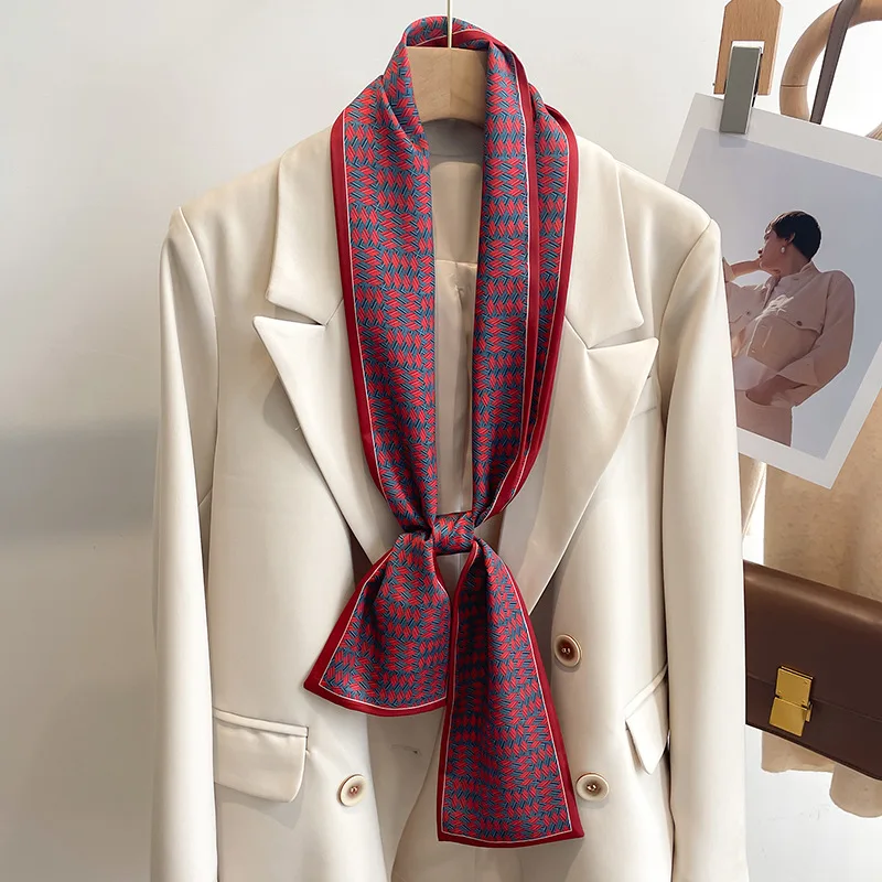 55 colori nuove donne seta stampata design sciarpa scialle moda lusso lungo stretto piccole sciarpe di seta signore fascia foulard