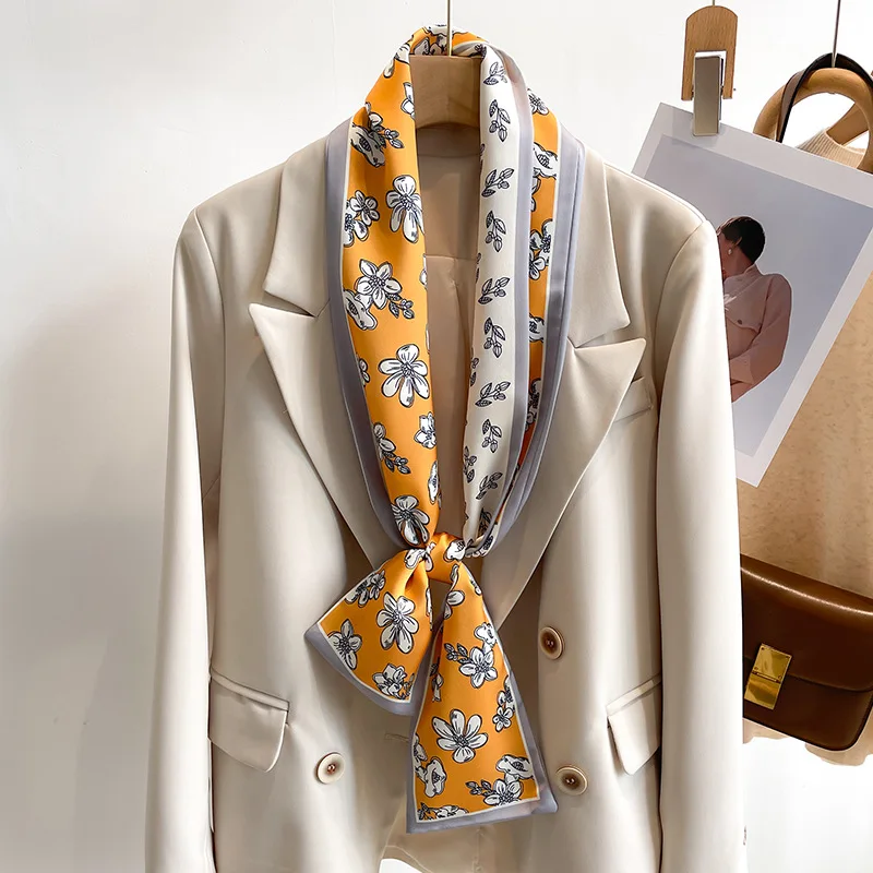 55 colori nuove donne seta stampata design sciarpa scialle moda lusso lungo stretto piccole sciarpe di seta signore fascia foulard