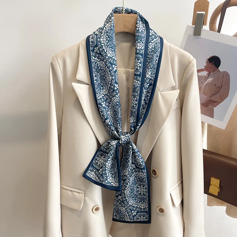 55 colori nuove donne seta stampata design sciarpa scialle moda lusso lungo stretto piccole sciarpe di seta signore fascia foulard