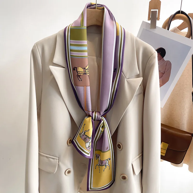 55 colori nuove donne seta stampata design sciarpa scialle moda lusso lungo stretto piccole sciarpe di seta signore fascia foulard