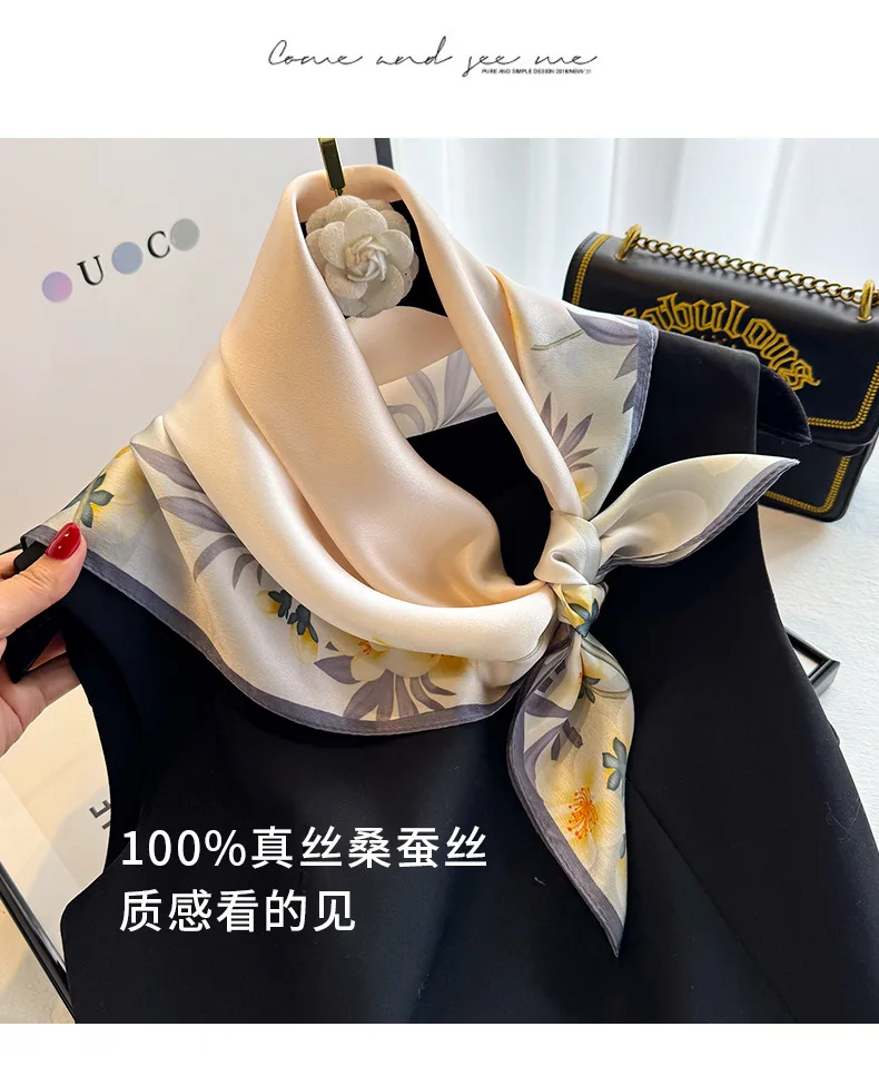 Sciarpa di seta naturale al 100% da donna Foulard Scialle femminile avvolgente elegante fazzoletto da collo quadrato di alta qualità per sciarpe Bandana Hijab da donna