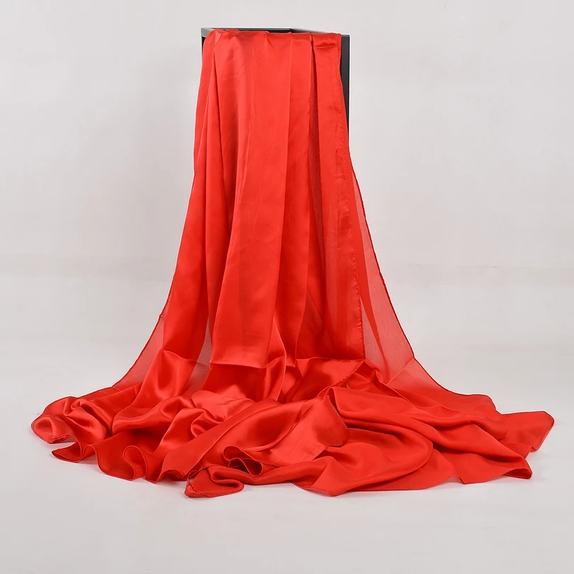 [BYSIFA] Sciarpa di seta cinese Inverno Donna Sciarpa lunga in raso Scialle di lusso Vino rosso Sciarpe Semplice musulmano Sciarpa semplice 180 * 90 cm