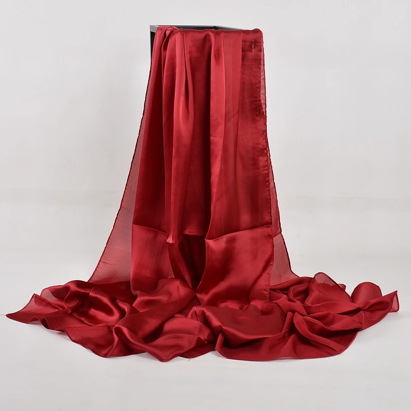 [BYSIFA] Sciarpa di seta cinese Inverno Donna Sciarpa lunga in raso Scialle di lusso Vino rosso Sciarpe Semplice musulmano Sciarpa semplice 180 * 90 cm
