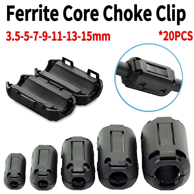 20 pz 3.5/5/7/9mm filtro in ferrite nucleo toroidale perline di ferrite clip estrangulamento EMI RFI filtro antirumore clip per cavo USB/video cavo di alimentazione