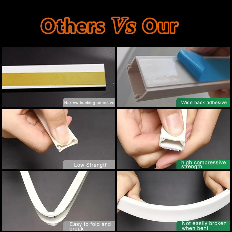 50/100 centimetri Cavi Coperture Cavo Hider TV Gestione dei cavi Coperture Cavi Condotti di cablaggio PVC Trunking Canale Manicotti per cavi supporto