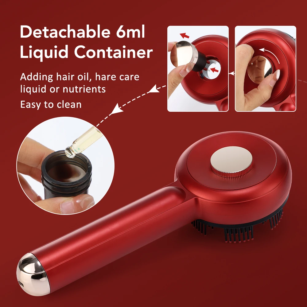 Massaggiatore elettrico per cuoio capelluto Pettine Terapia per la crescita dei capelli Micro-corrente Luce rossa e blu Trattamento anti-perdita di capelli Applicatore di olio