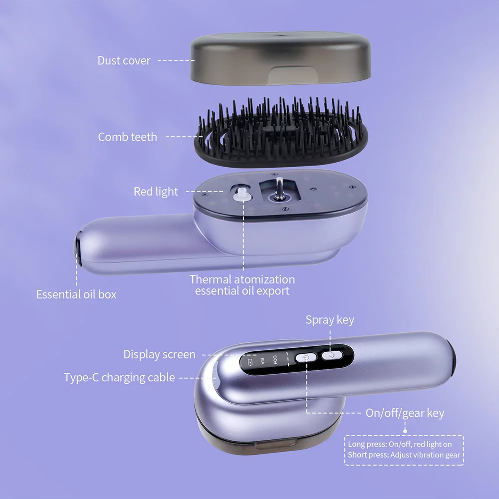 Cura dei capelli Spray Massaggio Pettine Vibrazione Massaggio del cuoio capelluto Spazzola per capelli Testa Massaggiatore Spruzzatore per capelli Spazzola atomizzatrice Applicatore di olio per capelli