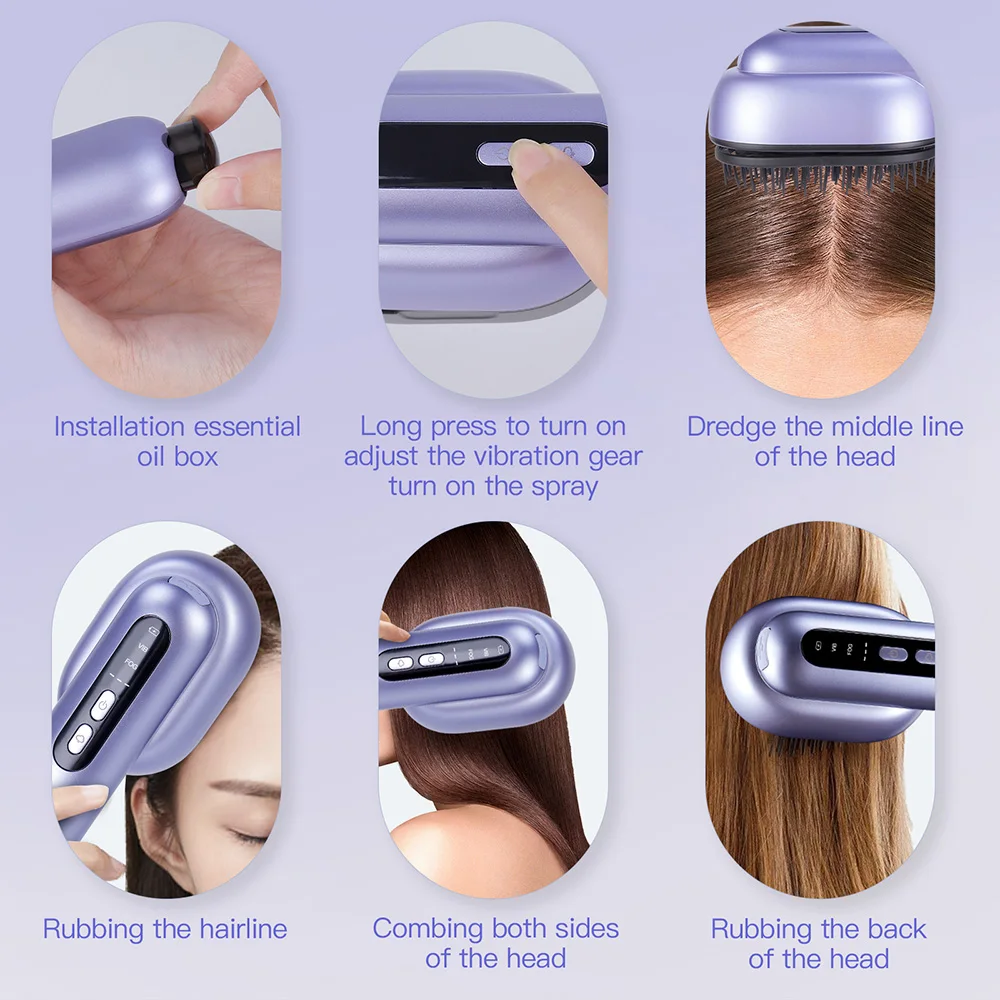 Cura dei capelli Spray Massaggio Pettine Vibrazione Massaggio del cuoio capelluto Spazzola per capelli Testa Massaggiatore Spruzzatore per capelli Spazzola atomizzatrice Applicatore di olio per capelli