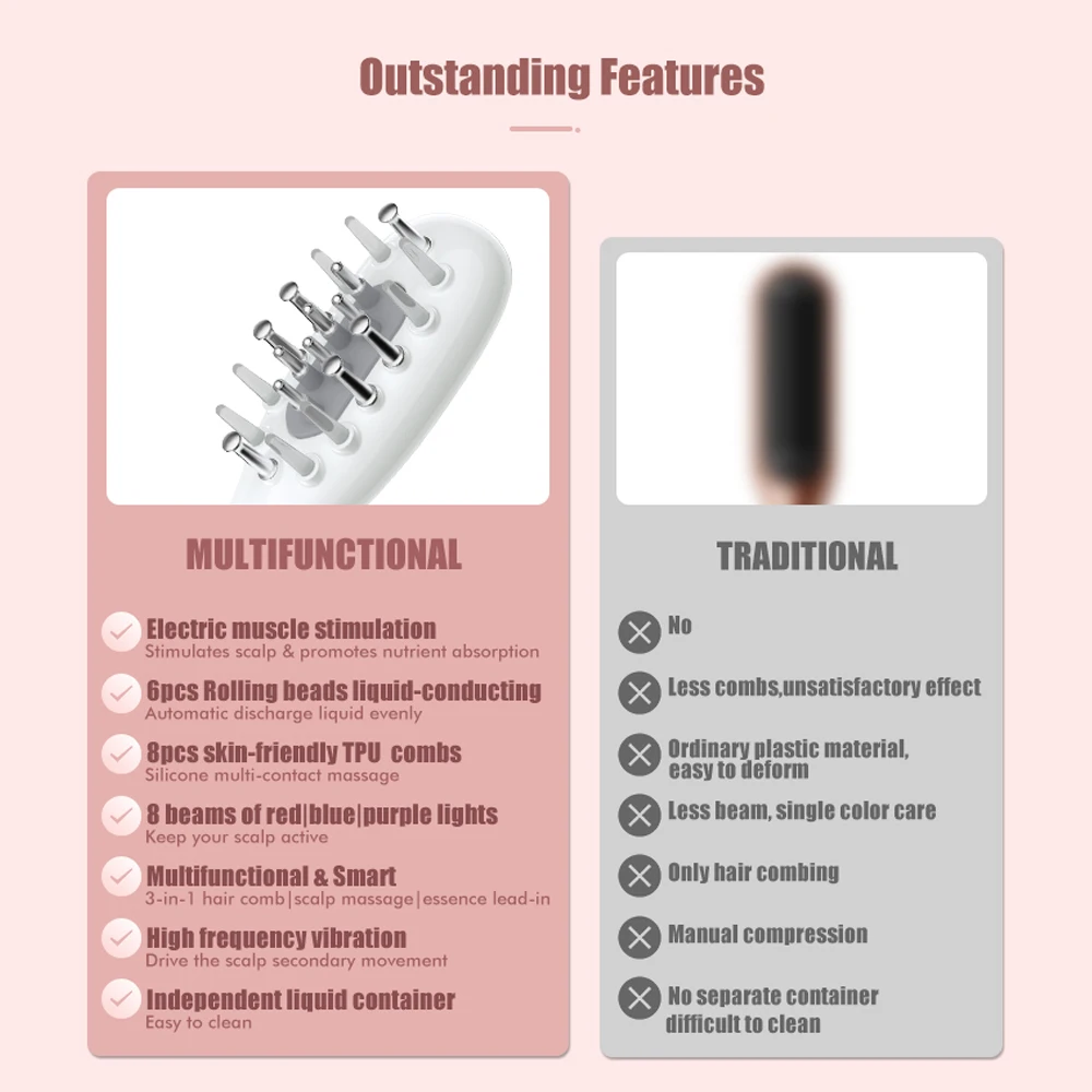 Pettine elettrico per la crescita dei capelli Applicatore di olio Rosso Blu LED Vibrazione Testa Spazzola per massaggio Pettine EMS Stimola il cuoio capelluto Anti-perdita di capelli Pettine elettrico per la crescita dei capelli Applicatore di olio Rosso Blu LED Vibrazione Testa Spazzola per massaggio Pettine EMS Stimola il cuoio capelluto Anti-perdita di capelli