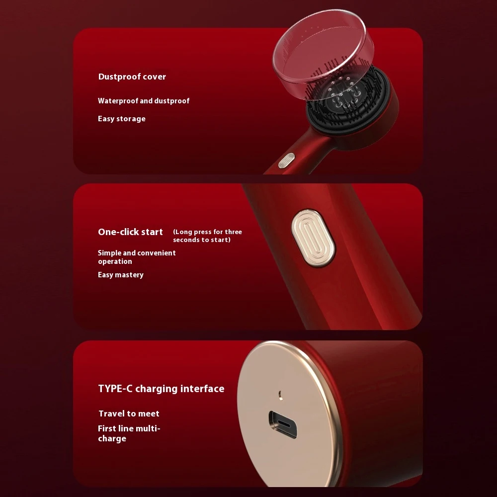 Pettine per massaggio elettrico Vibrazione Luce rossa Massaggio per la crescita dei capelli Spazzola per cuoio capelluto Applicatore di olio liquido anti-perdita di capelli