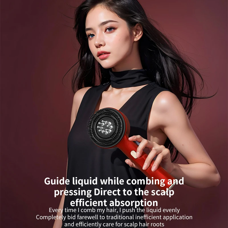 Pettine per massaggio elettrico Vibrazione Luce rossa Massaggio per la crescita dei capelli Spazzola per cuoio capelluto Applicatore di olio liquido anti-perdita di capelli