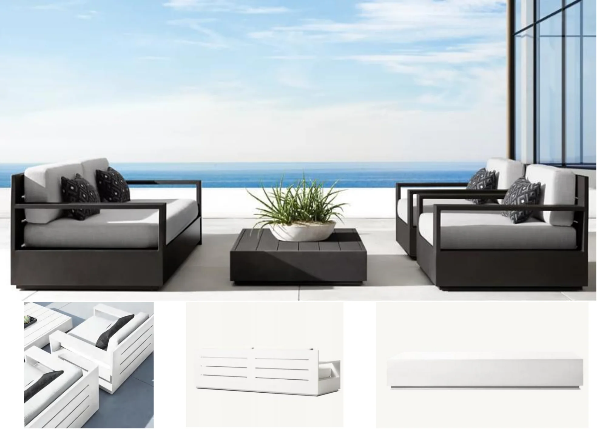 Mobili da giardino in alluminio Comodi cuscini imbottiti spessi Set di divani in stile ad asciugatura rapida per giardino, soggiorno, cortile