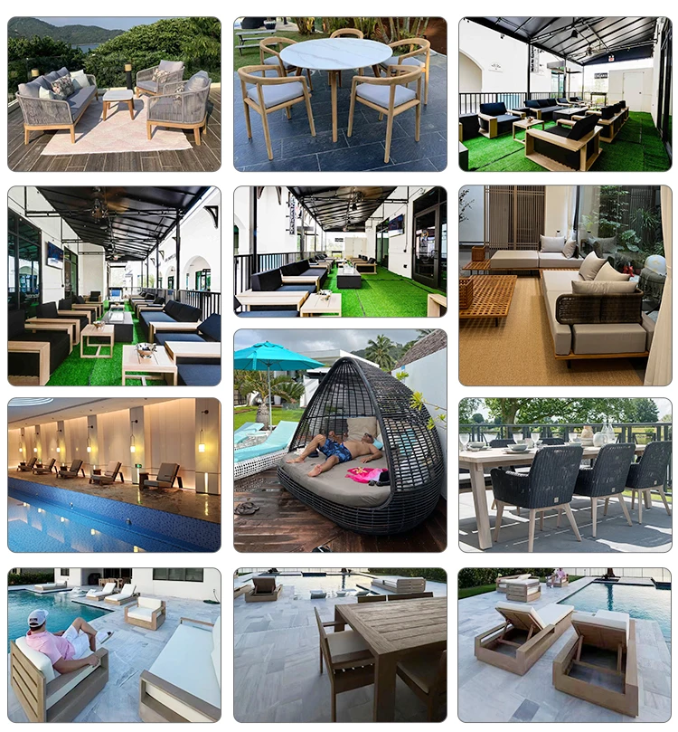 Vendita diretta di mobili da esterno solidi in teak di fascia alta OEM/ODM dal produttore per la villa per il tempo libero dell'hotel del parco del cortile del divano del giardino