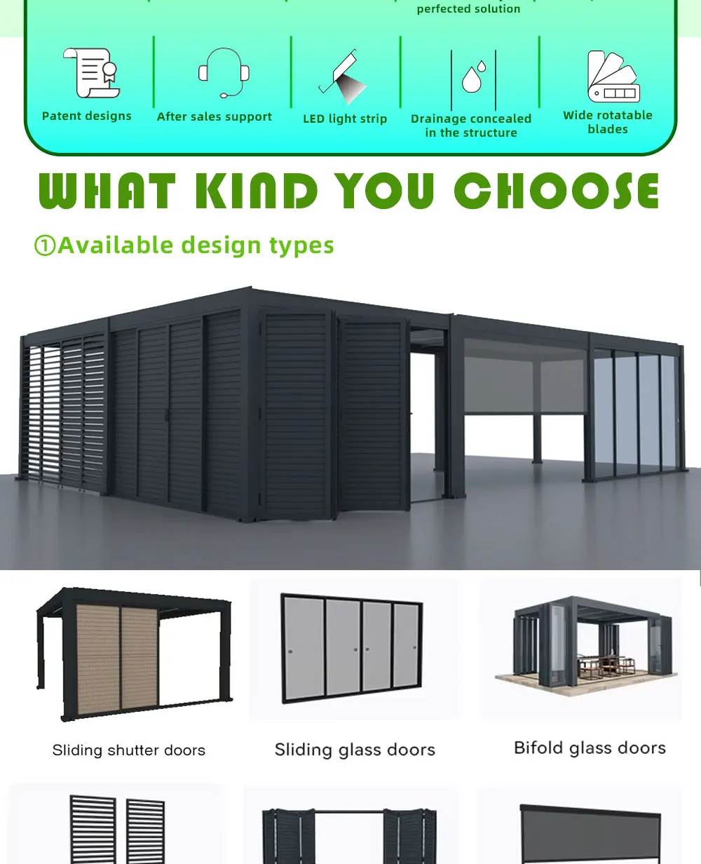 Pergola bioclimatica in alluminio con feritoie regolabili e ante scorrevoli in vetro – Ideale per saloni sul tetto o balconi moderni Pergola bioclimatica in alluminio con feritoie regolabili e ante scorrevoli in vetro – Ideale per saloni sul tetto o balconi moderni