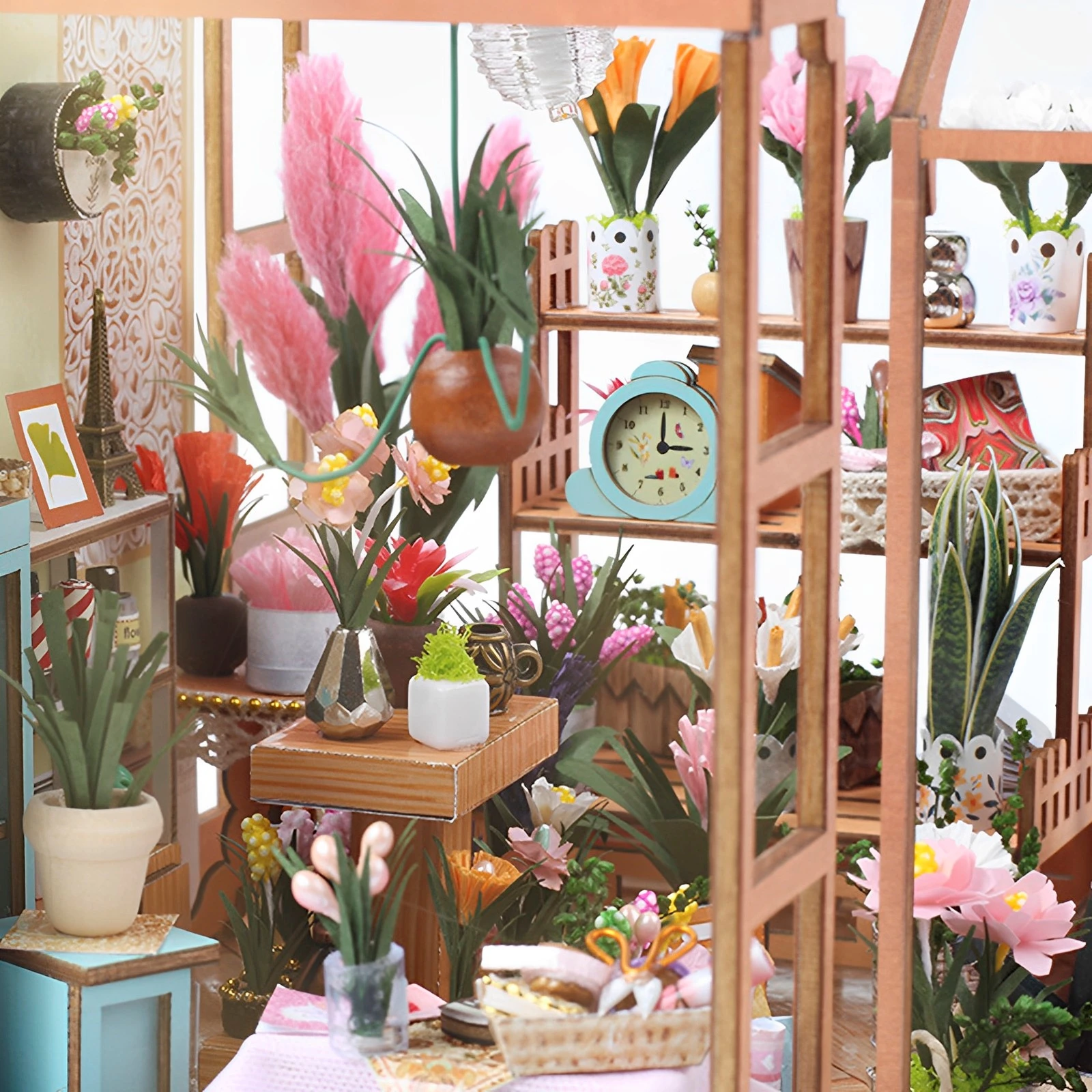 Kit casa da giardino in miniatura fai-da-te con mobili e luce a LED Set artigianale per casa delle bambole fai-da-te Regali Kit di costruzione di modelli in serra in legno