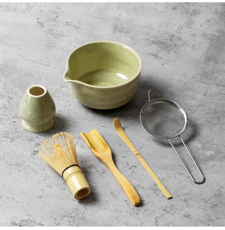 4/5/6PCS Set Matcha Frusta di Bambù Cucchiaino Ciotola di Ceramica Set da Tè Tradizionale Casa Strumenti per la Preparazione del Tè Accessori Regali di Compleanno