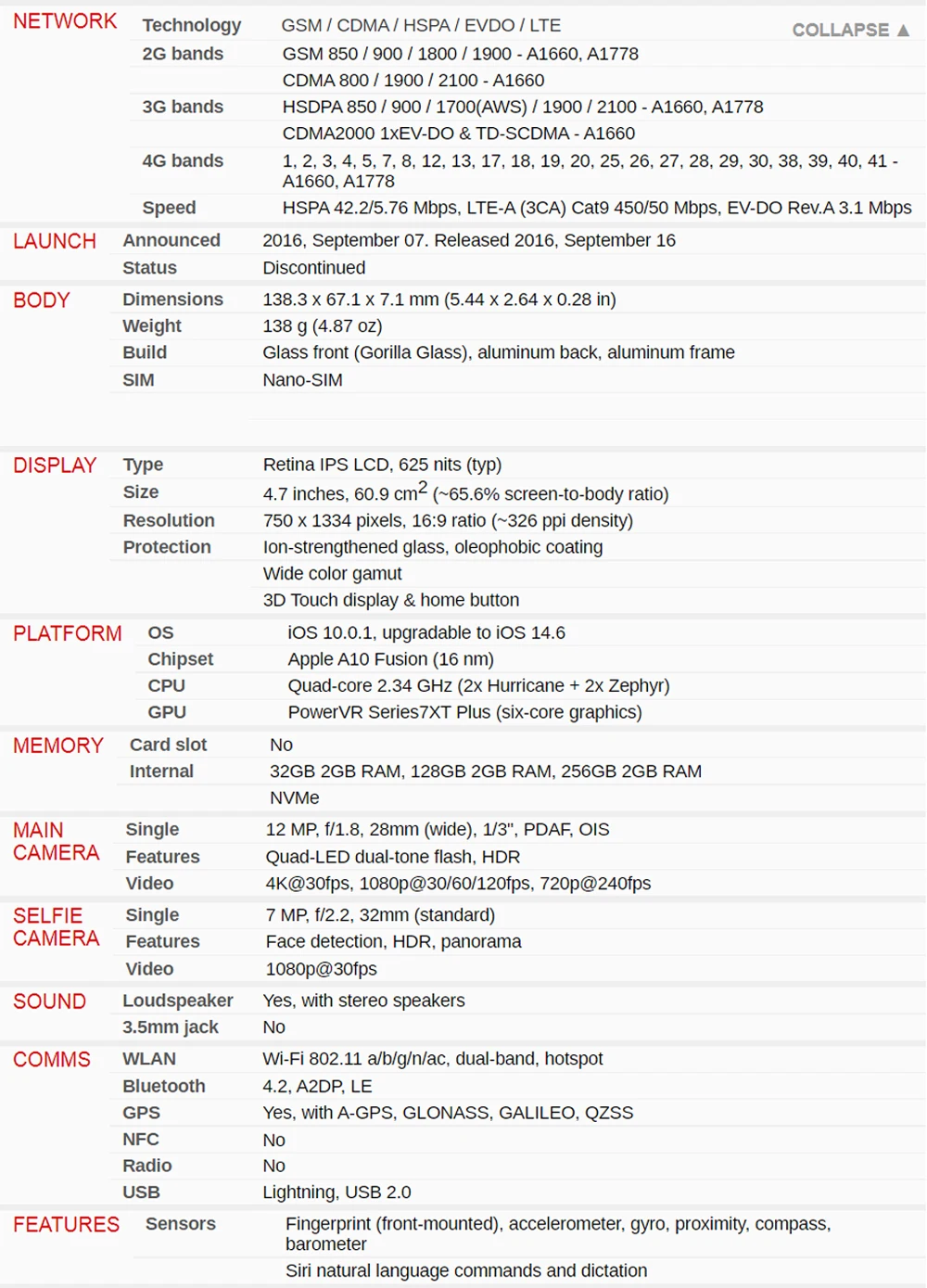 Cellulare mobile originale sbloccato Apple iPhone 7 4G LTE 4.7 '' 12MP 32GB/128GB/256GB ROM Impronta digitale Touch ID Smartphone