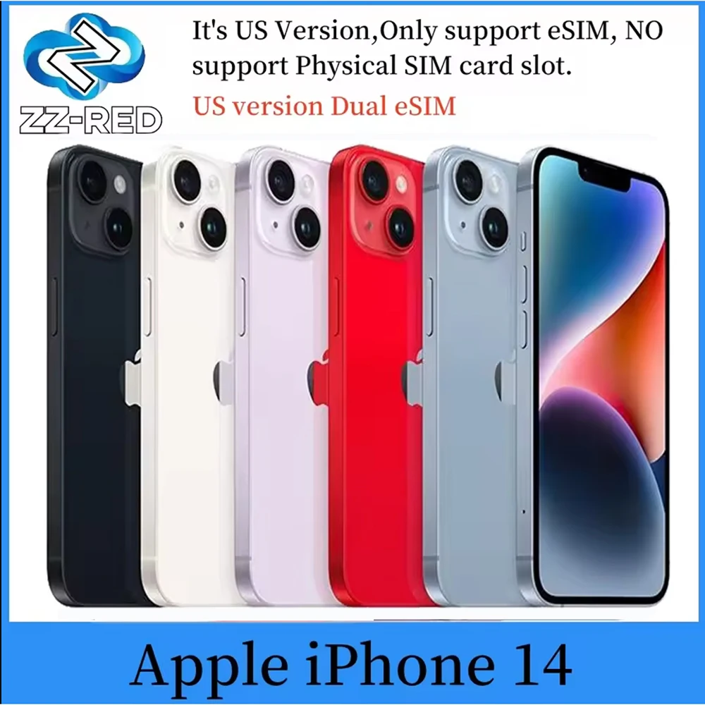 Apple iPhone 14 6 GB RAM 128 GB 256 GB 512 GB ROM Versione USA Doppio eSIM 6.1 "Genuino Super Retina OLED Face ID NFC A15 5G cellulare