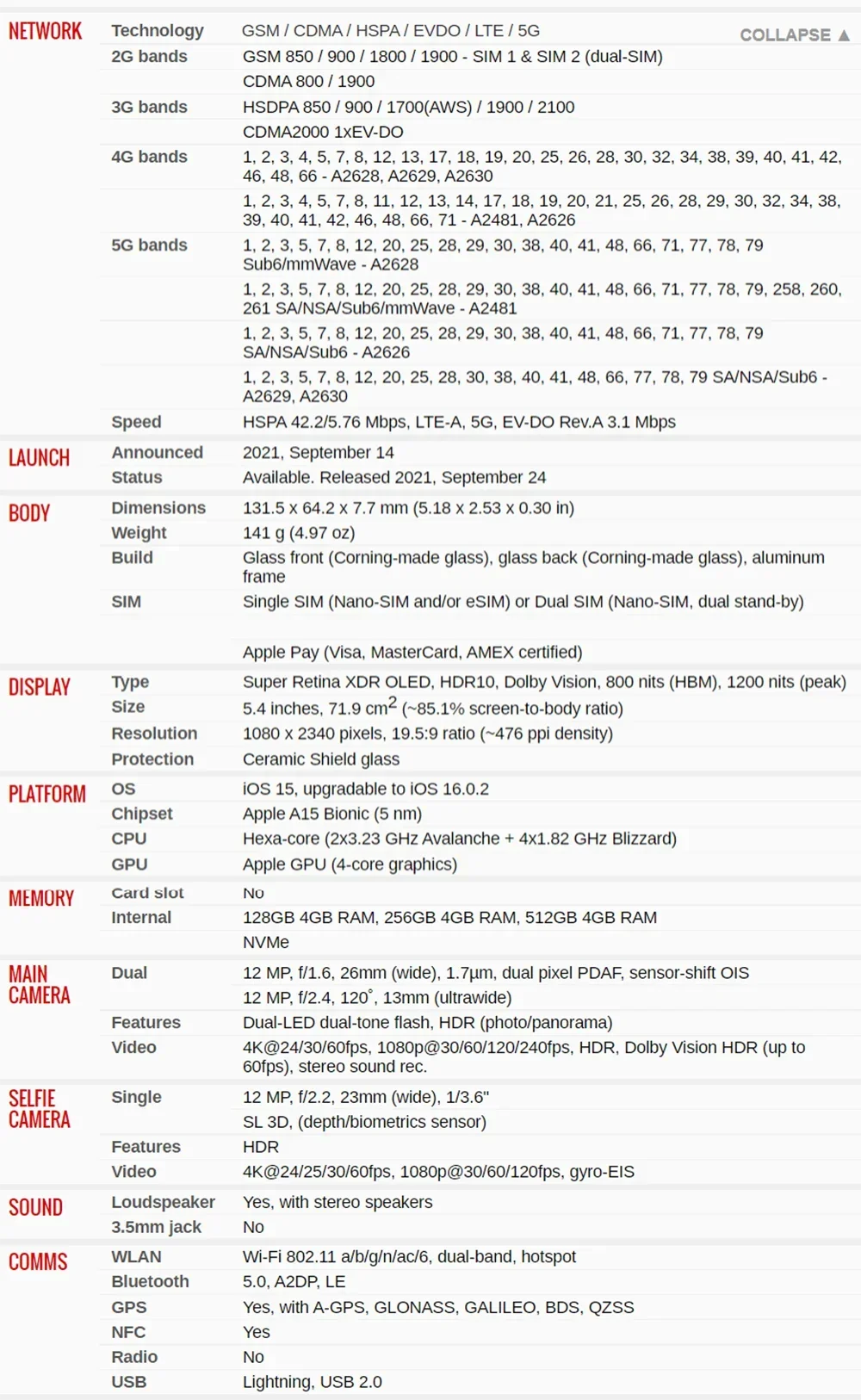 Telefono cellulare originale Apple iPhone 13 Mini 5G NFC Face ID 4 GB RAM 128/256/512 GB ROM 5.4 ''OLED A15 SmartPhone Bionic Hexa-Core