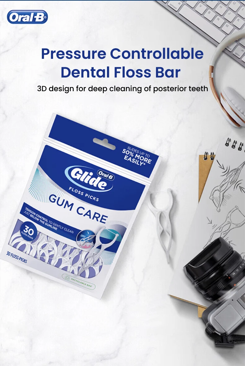 Confezione da 30 pezzi per plettri per filo interdentale ORal B Glide Pro Health ADVANCED Confezione da 30 pezzi per plettri per filo interdentale ORal B Glide Pro Health ADVANCED