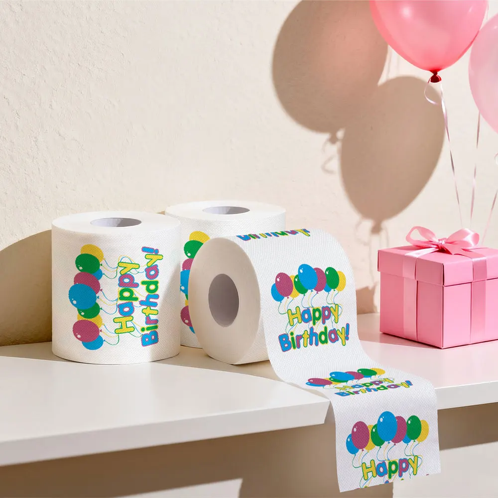 Carta igienica stampata Happy Birthday a 3 strati, carta igienica per feste di compleanno in ufficio e in casa, carta igienica creativa e divertente