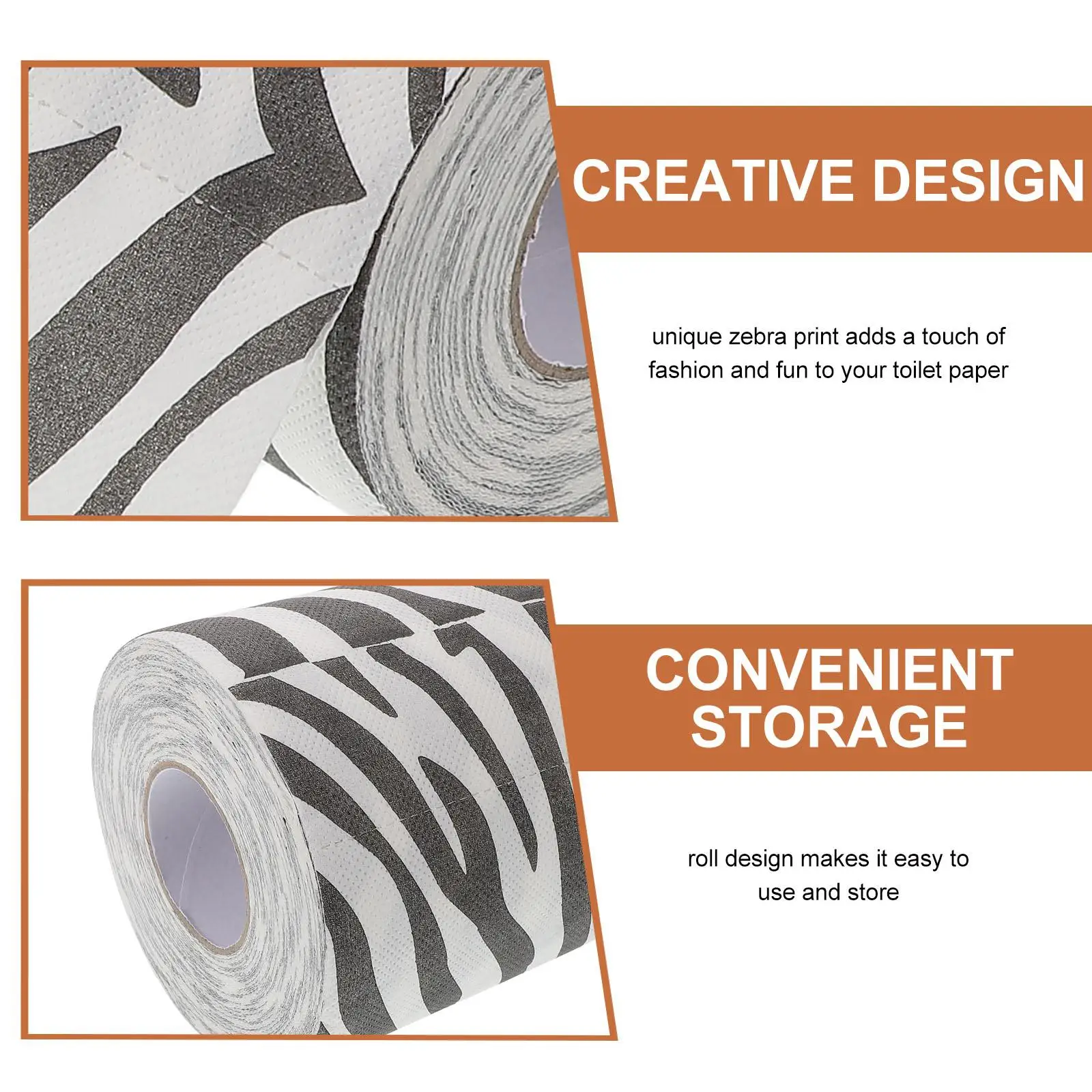 2 pezzi di carta igienica stampata con texture 3D, design zebrato, rotolo di carta igienica per la casa, morbido e durevole, con stampa animalier, elementi essenziali per il bagno
