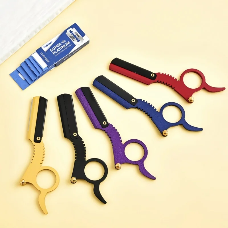 199-Rasoio per pollice in acciaio inossidabile e rasoio dritto tradizionale + raschietto per taglio capelli