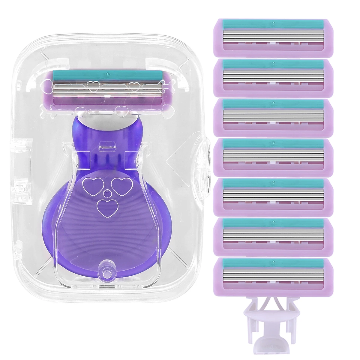 1 manico 8 cartucce lama rasoio da donna per peli del corpo manico in gomma rasoio bikini di sicurezza sostituibile