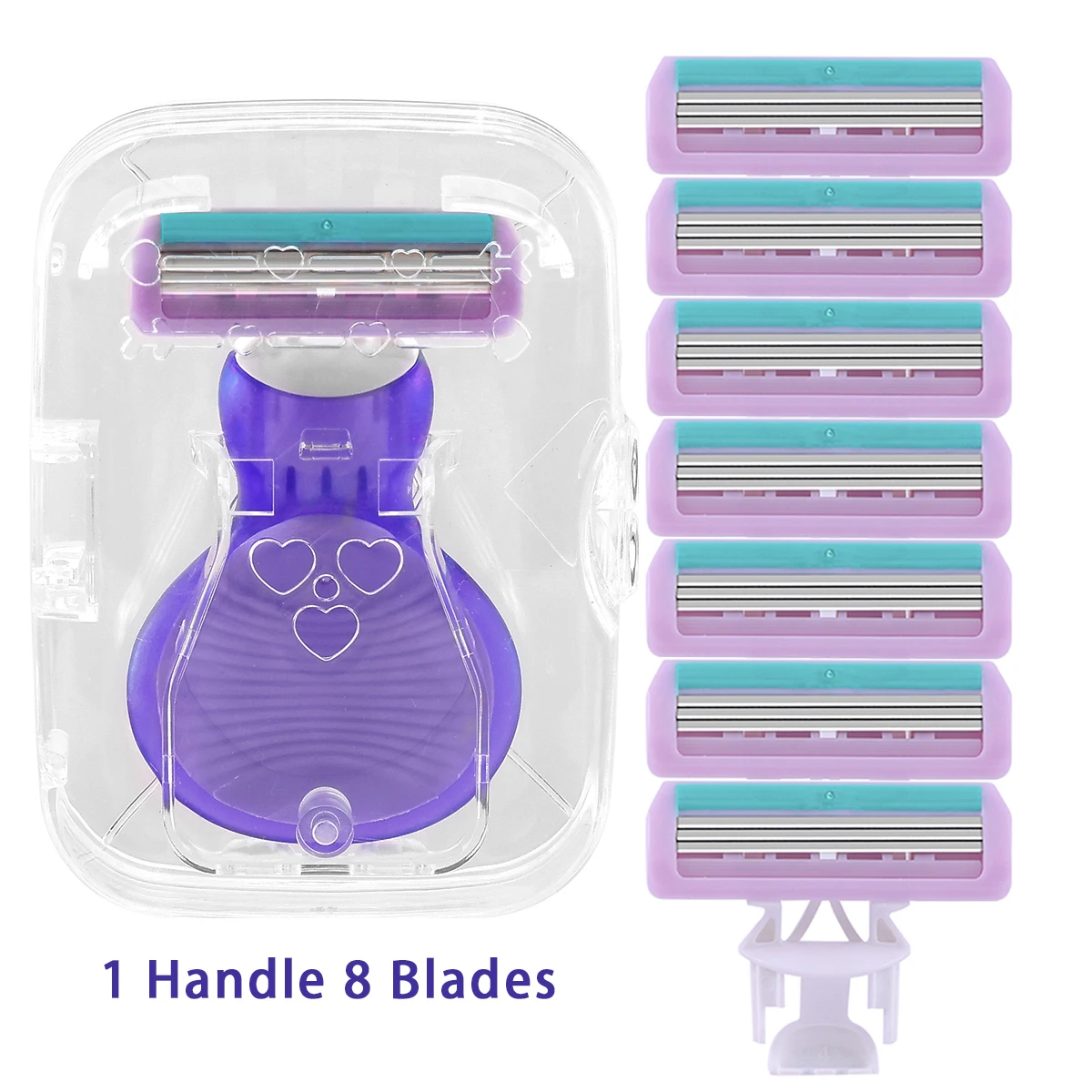 1 manico 8 cartucce lama rasoio da donna per peli del corpo manico in gomma rasoio bikini di sicurezza sostituibile