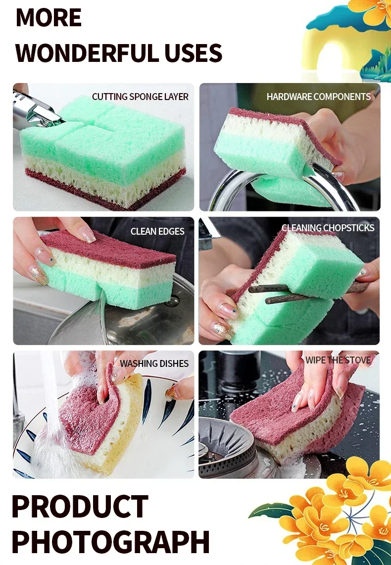 Panno per pulizia in spugna ad alta densità da 20 pezzi, panno per lavare i piatti, forniture per cucina e catering non grasse, spazzola in spugna, pentola e ciotola