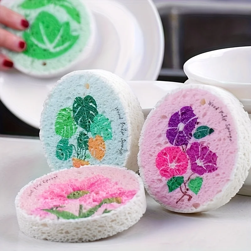 10 spugne rotonde per lavare i piatti, spazzole per la pulizia della cucina, panni bifacciali resistenti all'olio e antimacchia