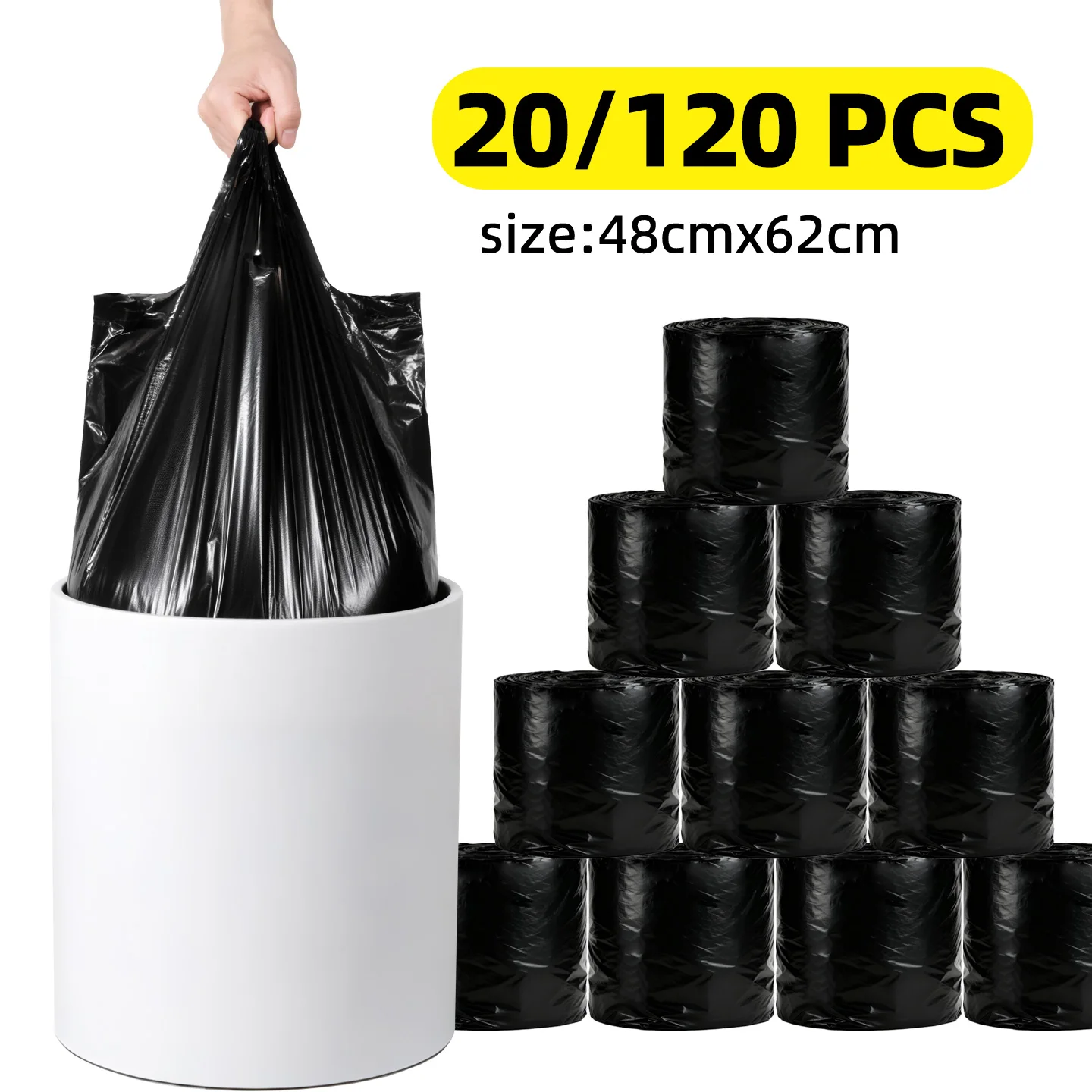 20/120PCS Sacchetti della spazzatura neri extra large addensati a prova di perdite Tipo di gilet Sacchetti della spazzatura per cucina Bagno Ufficio Uso domestico