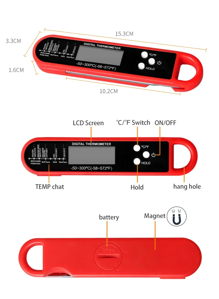 Termometro Digitale Professionale per Carne, Lettura Istantanea, Alta Precisione, Impermeabile, Retroilluminato per Cucina, Griglia, BBQ, Forno