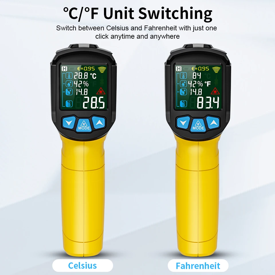 Mestek -50-800 ℃   Termometro digitale a infrarossi Schermo LCD a colori Misuratore di temperatura Retroilluminazione Allarme Termometro a maniglia Pirometro