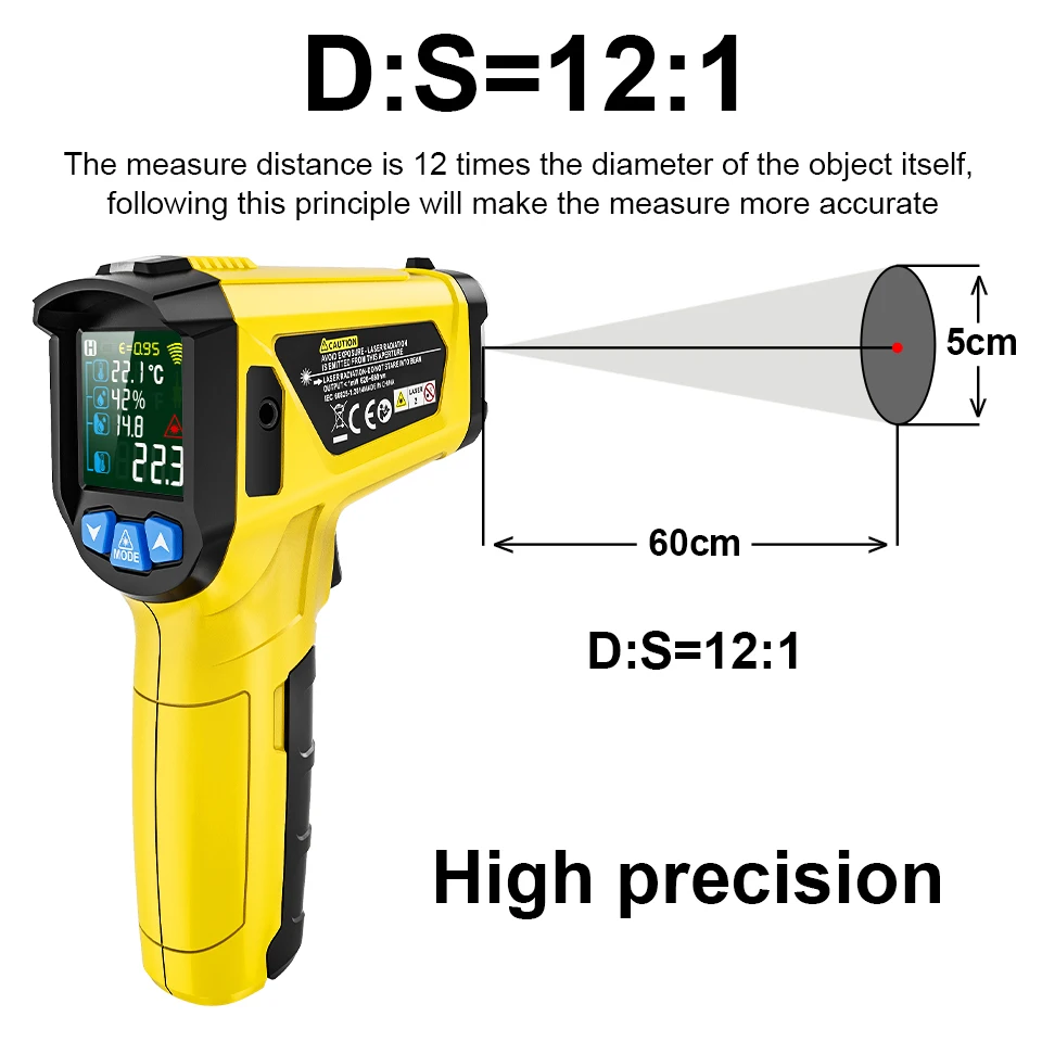 Mestek -50-800 ℃   Termometro digitale a infrarossi Schermo LCD a colori Misuratore di temperatura Retroilluminazione Allarme Termometro a maniglia Pirometro