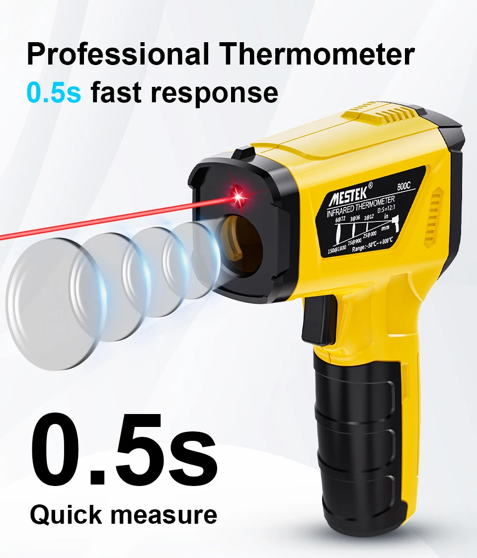 Mestek -50-800 ℃   Termometro digitale a infrarossi Schermo LCD a colori Misuratore di temperatura Retroilluminazione Allarme Termometro a maniglia Pirometro