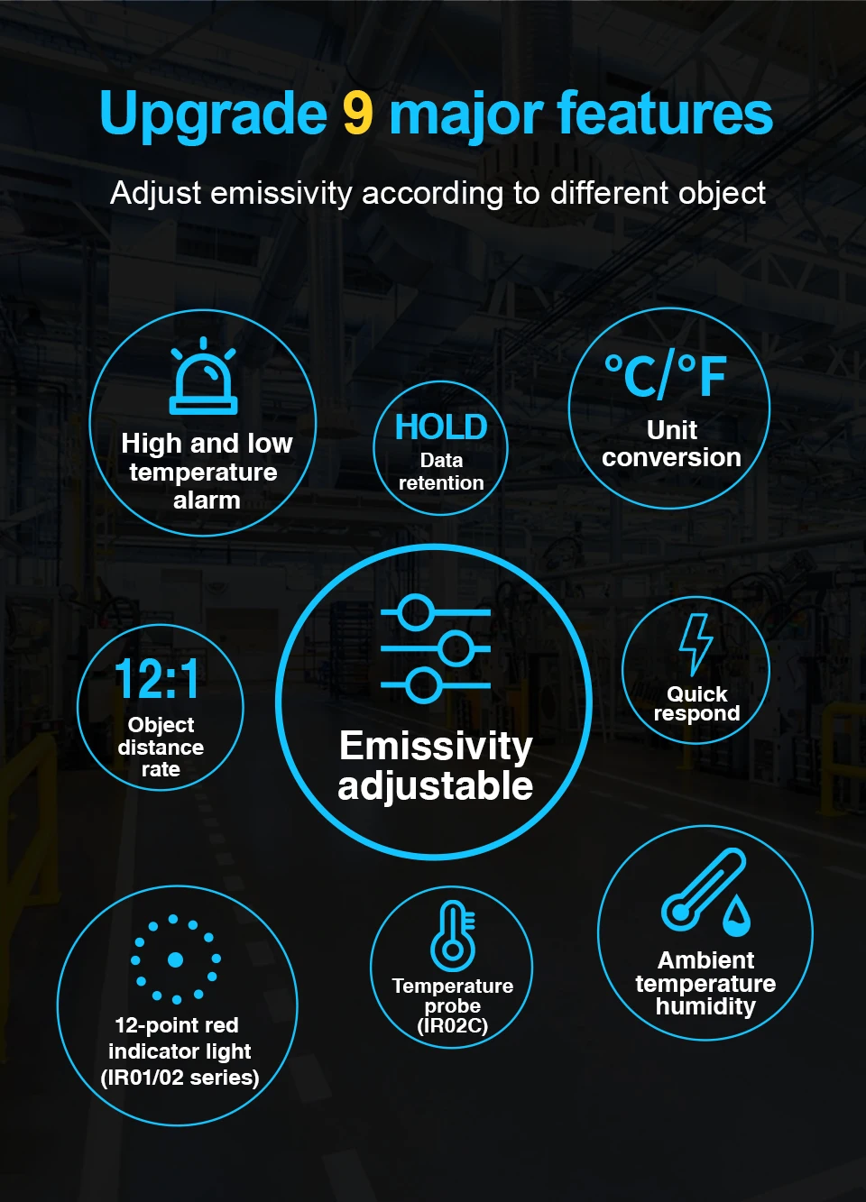 Mestek -50-800 ℃   Termometro digitale a infrarossi Schermo LCD a colori Misuratore di temperatura Retroilluminazione Allarme Termometro a maniglia Pirometro