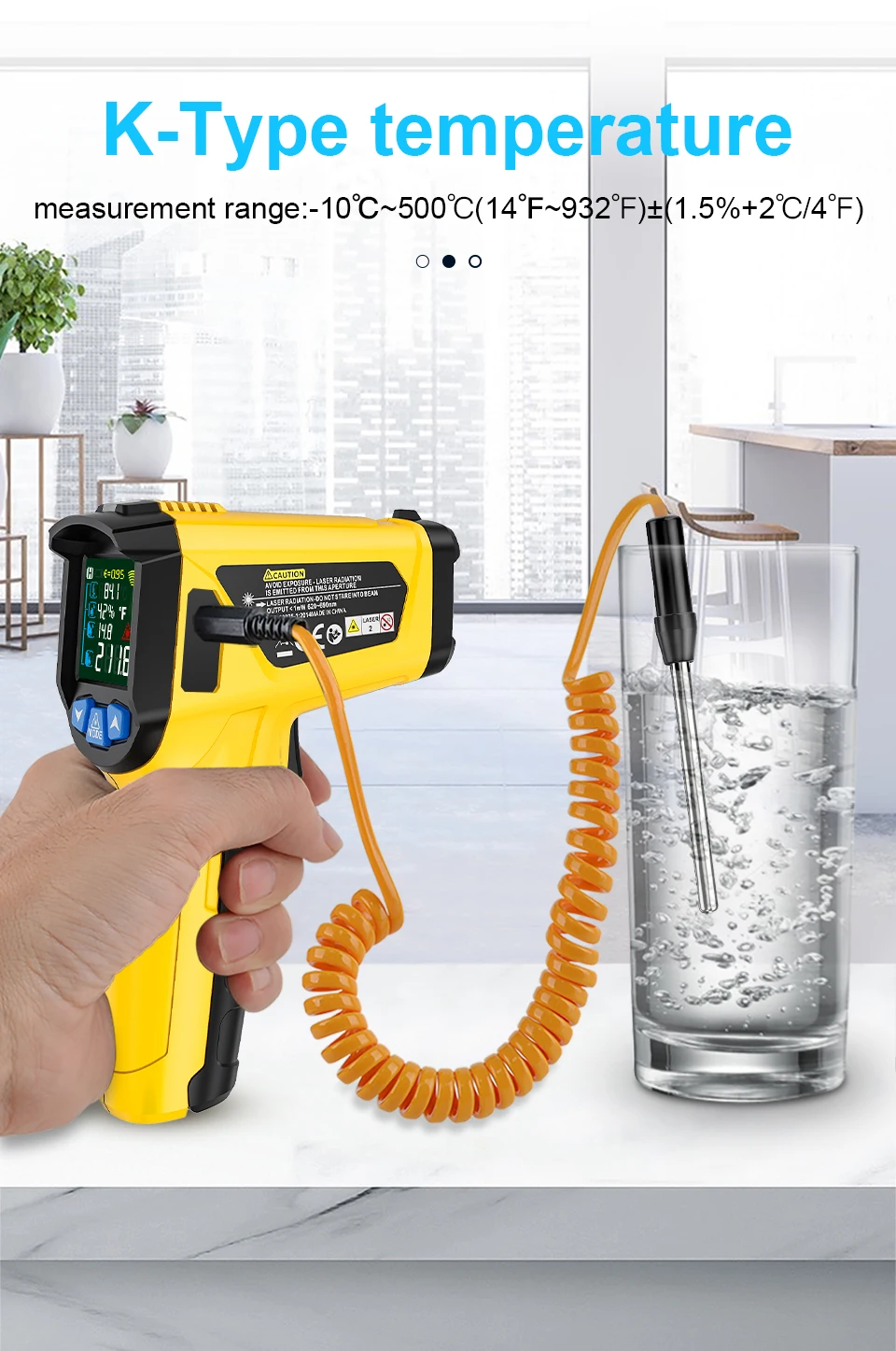 Mestek -50-800 ℃   Termometro digitale a infrarossi Schermo LCD a colori Misuratore di temperatura Retroilluminazione Allarme Termometro a maniglia Pirometro