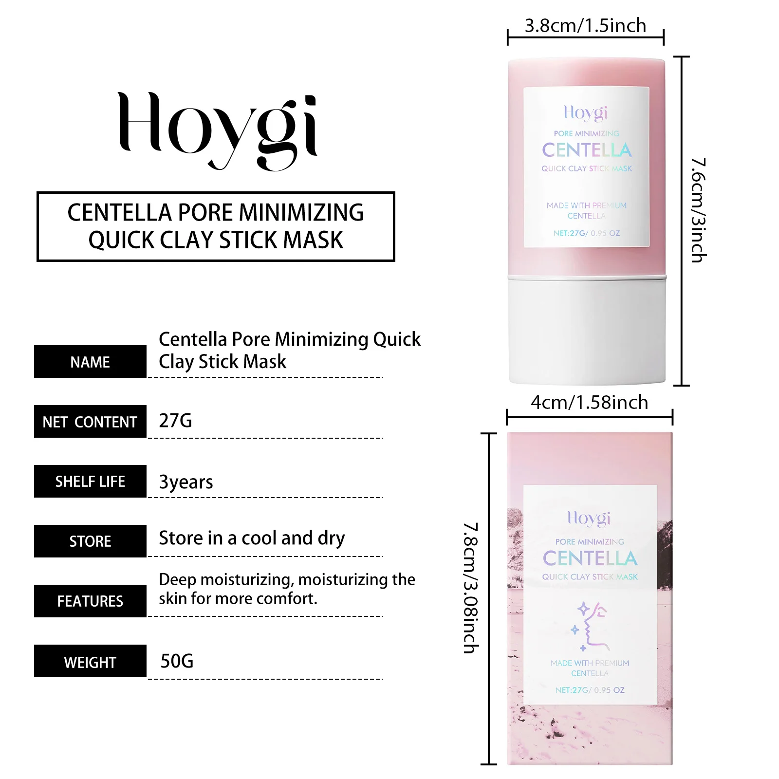 Centella Maschera in stick di argilla Minimizzazione dei pori Idratante rapido Lenitiva Schiarente per il viso Maschera per il viso Cura della pelle 27g