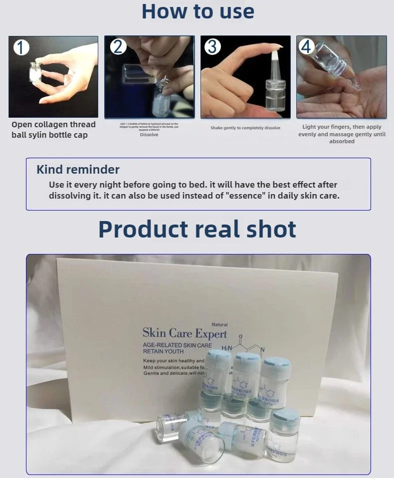 Corea Viso Idrolizzato Seta Proteina Collagene Filo Sfera Siero Idratazione Idratazione Lifting Firm Linee sottili Essenza Cura della pelle