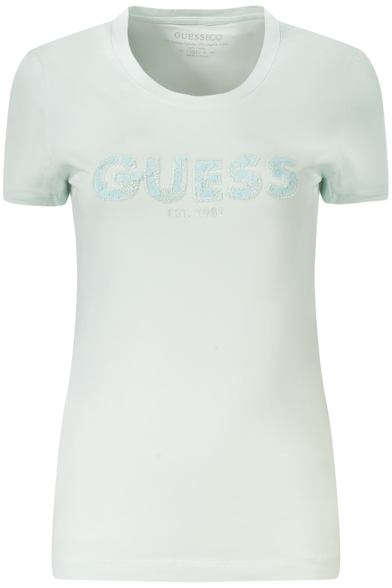 GUESS JEANS T-SHIRT MANICHE CORTE DONNA AZZURRO