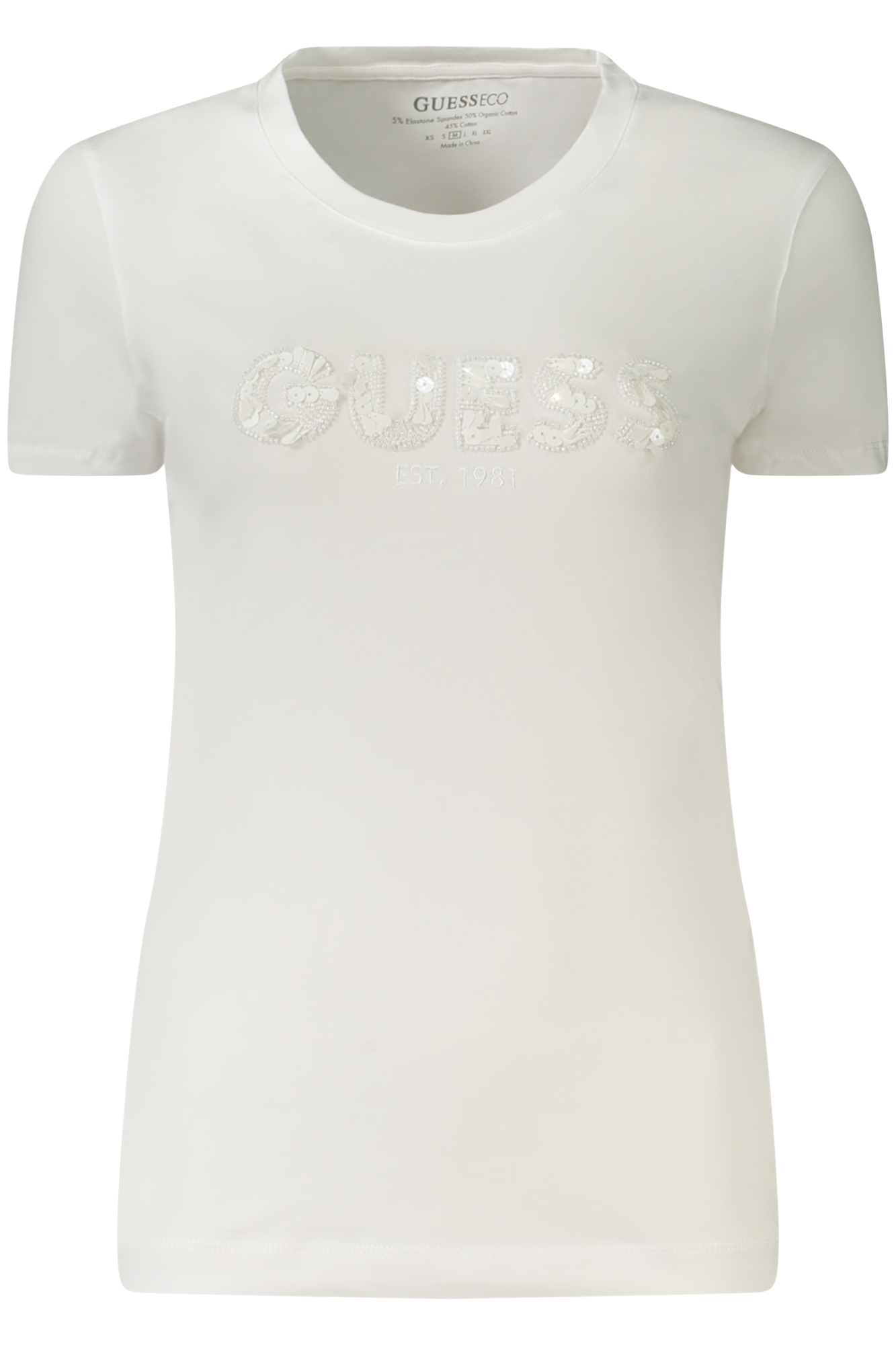 GUESS JEANS T-SHIRT MANICHE CORTE DONNA BIANCO