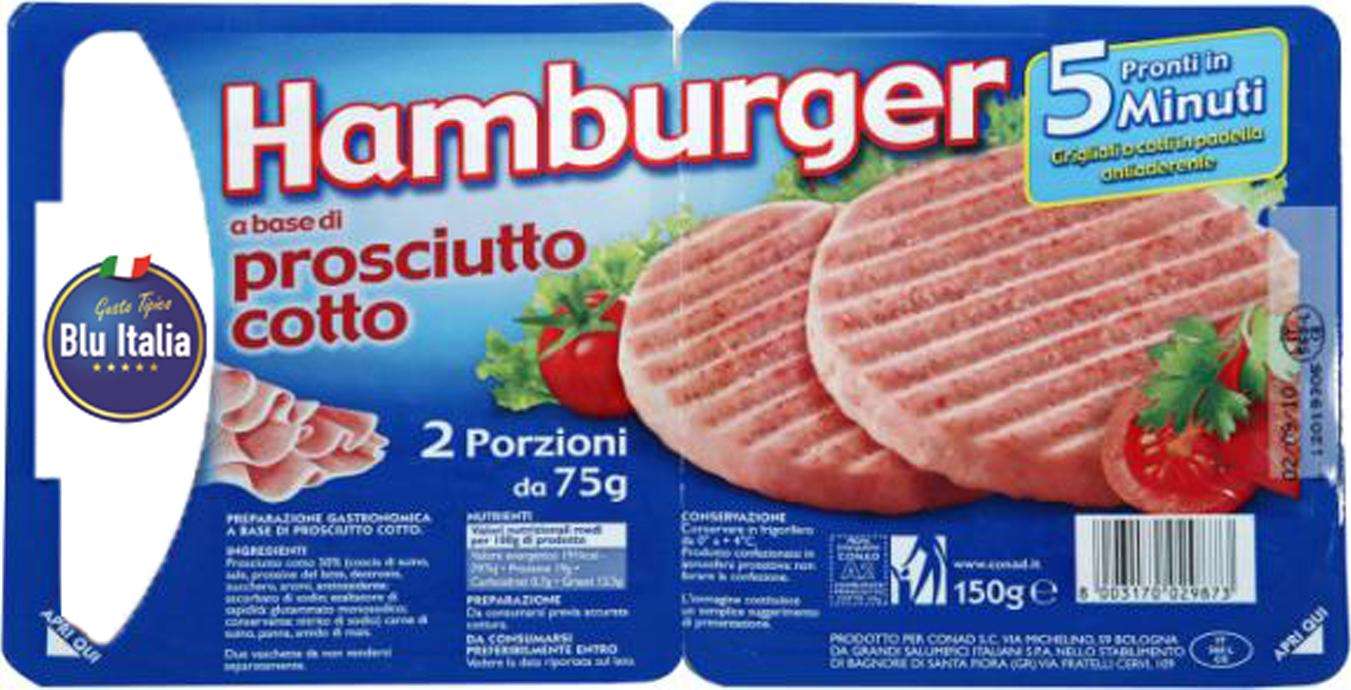BLU ITALIA HAMBURGER DI PROSCIUTTO COTTO GR 150