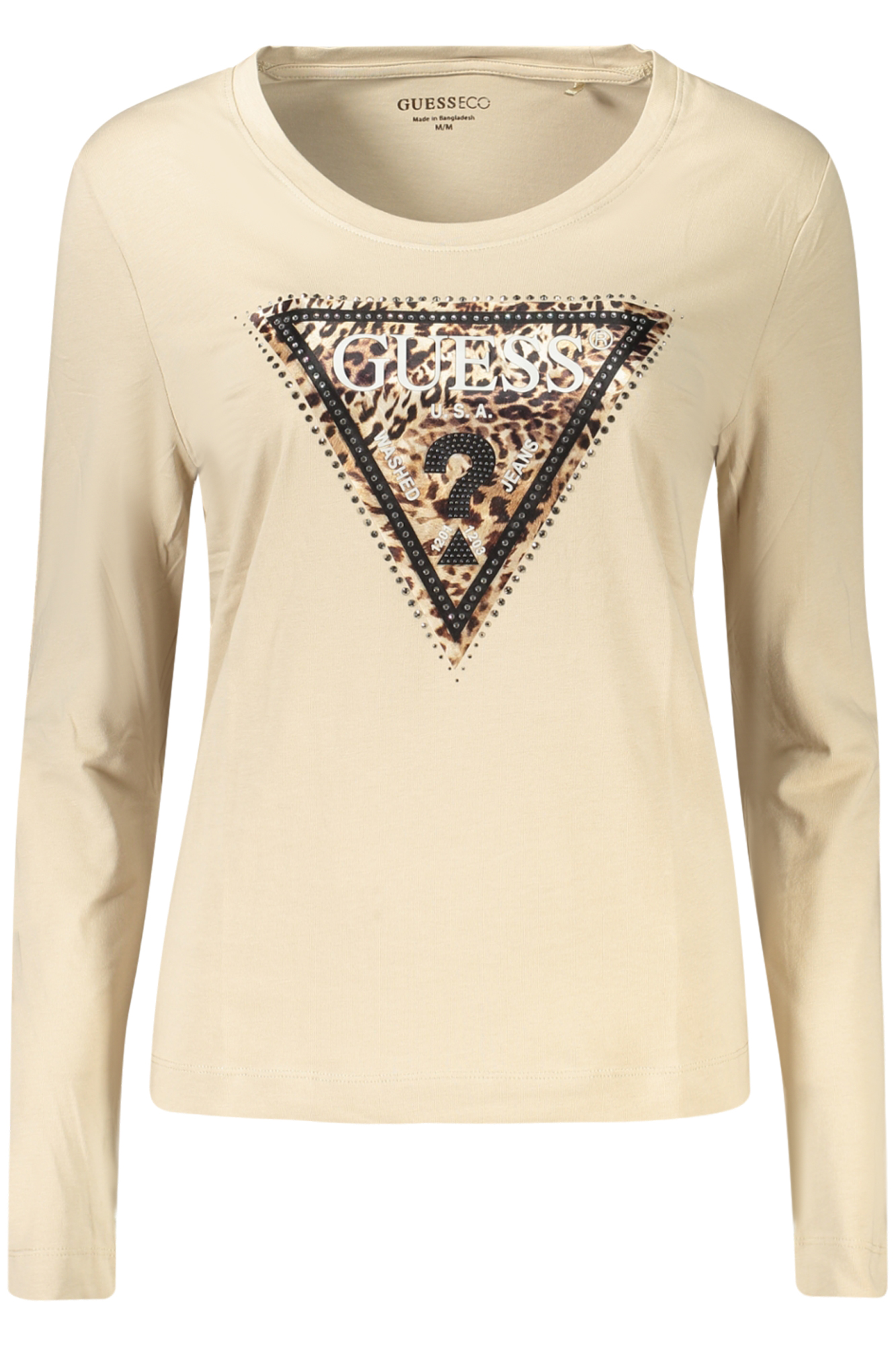 GUESS JEANS T-SHIRT MANICHE LUNGHE DONNA BEIGE